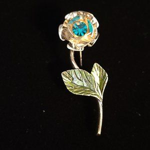 Avon Flower Brooch May Birthday Flower Silver Faux Emerald Rhinestone Pin 6360